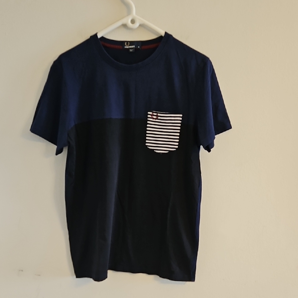 Fred Perry Dark Blue Tee with Striped Pocket
